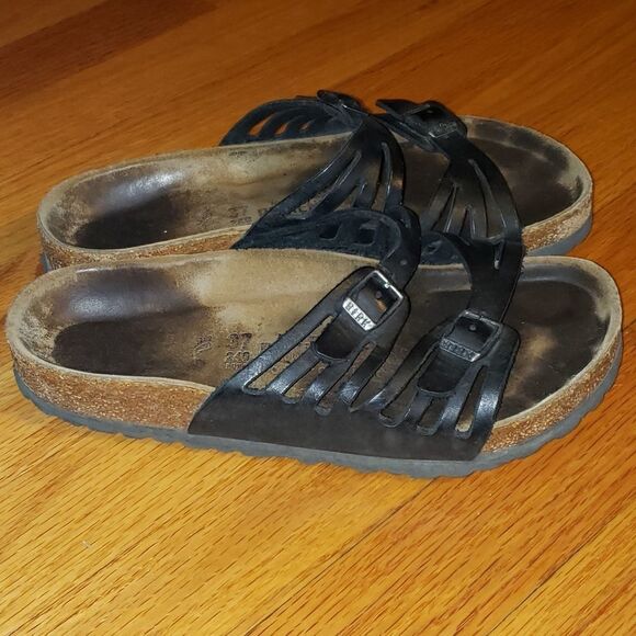 Birkenstock Black Leather Slip-On Sandals - Picture 1 of 8